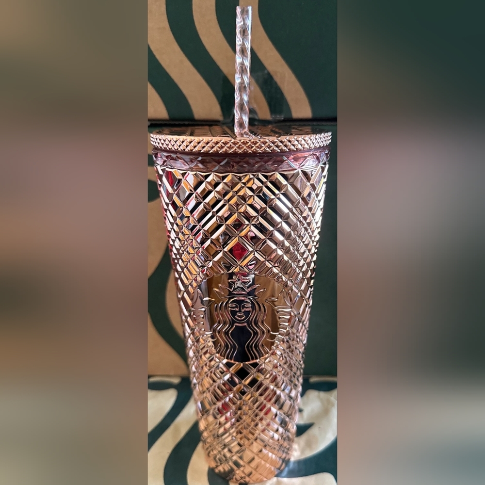 Starbucks Tumbler Chrome Rose Gold Jeweled. NWT. Holiday 2023. Venti 24oz